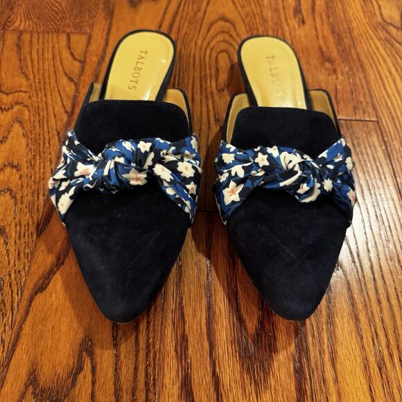 Talbots Shoes - Talbots Edison Knot Mules Suede Sateen Leather Slip On Flats Womens 8 Floral